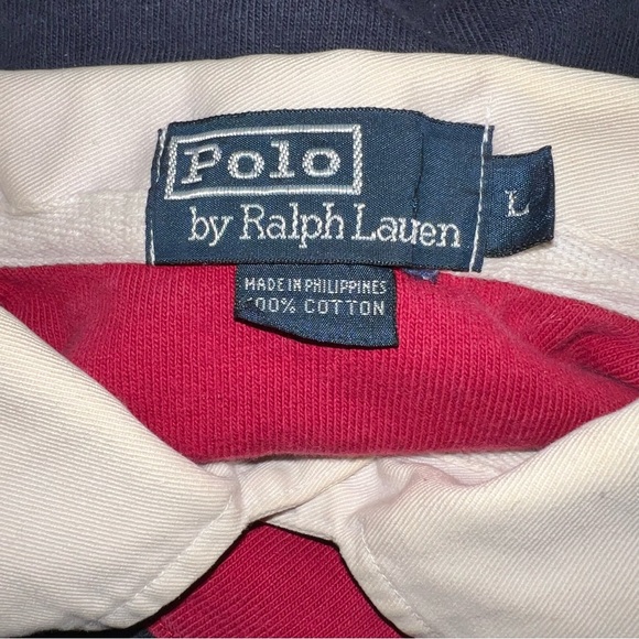Polo Ralph Lauren Red & Black Striped Rugby Shirt Men’s Size Large - Picture 6 of 8